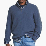 Men's zip-up sweater with stand-up collar and ribbed knit