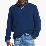 Men's zip-up sweater with stand-up collar and ribbed knit