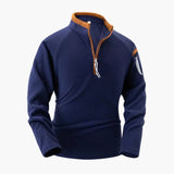 Men's fleece pullover with half zip and stand-up collar