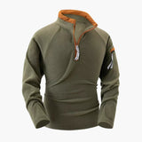 Men's fleece pullover with half zip and stand-up collar