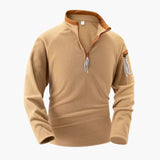 Men's fleece pullover with half zip and stand-up collar