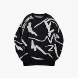 Men's sweater with abstract print and ribbed hem
