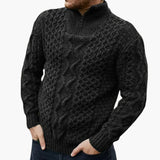 Twisted knit pullover for men with half zip and ribbed collar