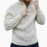 Twisted knit pullover for men with half zip and ribbed collar