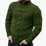Twisted knit pullover for men with half zip and ribbed collar