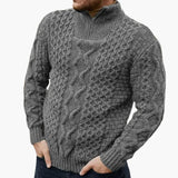 Twisted knit pullover for men with half zip and ribbed collar
