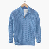 Twisted knit pullover for men with half zip and ribbed hem
