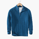 Twisted knit pullover for men with half zip and ribbed hem