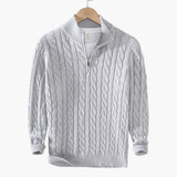 Twisted knit pullover for men with half zip and ribbed hem