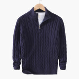Twisted knit pullover for men with half zip and ribbed hem