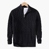 Twisted knit pullover for men with half zip and ribbed hem