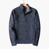 Knitted pullover for men with half zip and ribbed collar
