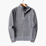 Knitted pullover for men with half zip and ribbed collar