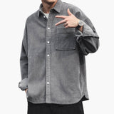 Men's Ribbed Overshirt with Front Buttons and Chest Pocket