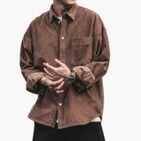 Men's Ribbed Overshirt with Front Buttons and Chest Pocket