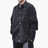 Men's Ribbed Overshirt with Front Buttons and Chest Pocket