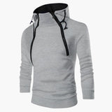 Modern men's hoodie with asymmetrical zipper closure