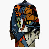 Unisex zip-up hoodie with cat pattern
