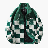 Men's Jacket with Checkerboard Pattern and Front Zipper Closure