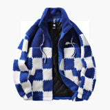 Men's Jacket with Checkerboard Pattern and Front Zipper Closure