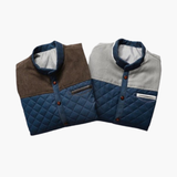 Quilted Jacket for Men with Stand-up Collar and Snap Button Closure