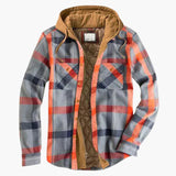 Men's plaid hooded jacket with button closure and chest pockets