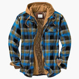 Men's plaid hooded jacket with button closure and chest pockets