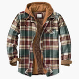 Men's plaid hooded jacket with button closure and chest pockets