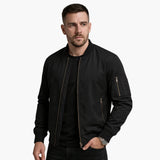 Bomber jacket for men with ribbed collar and zipper closure