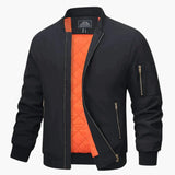 Bomber jacket for men with ribbed collar and zipper closure