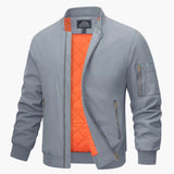 Bomber jacket for men with ribbed collar and zipper closure