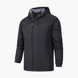 Men's rain jacket with hood and zipper closure