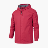 Men's rain jacket with hood and zipper closure