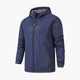 Men's rain jacket with hood and zipper closure