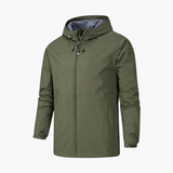Men's rain jacket with hood and zipper closure