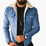 Men's denim jacket with sherpa collar
