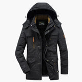 Men's hooded jacket with zip closure and multiple pockets