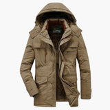 Men's hooded jacket with zip closure and multiple pockets