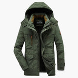 Men's hooded jacket with zip closure and multiple pockets