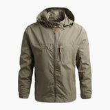 Men's jacket with hood and chest pocket