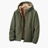 Men's zip-up hoodie jacket with sherpa lining