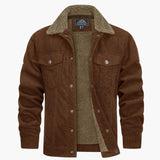 Men's jacket with faux fur collar and ribbed surface