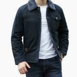 Men's jacket with faux fur collar and buttons