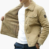 Men's jacket with faux fur collar and buttons