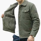 Men's jacket with faux fur collar and buttons