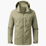 Men's jacket with adjustable hood and zip closure