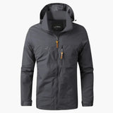 Men's jacket with adjustable hood and zip closure