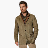Men's jacket with lapel collar and button closure