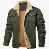 Men's jacket with sherpa lining and front button closure