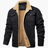 Men's jacket with sherpa lining and front button closure